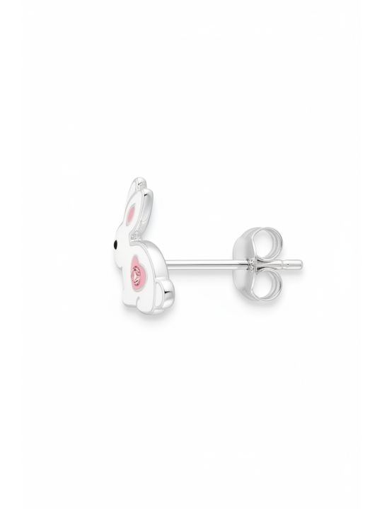 Clous d’Oreilles Lapin en Argent pour Enfants avec Cristal et Époxy