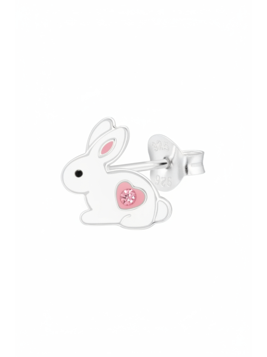 Children’s Silver Rabbit Ear Studs with Crystal and Epoxy