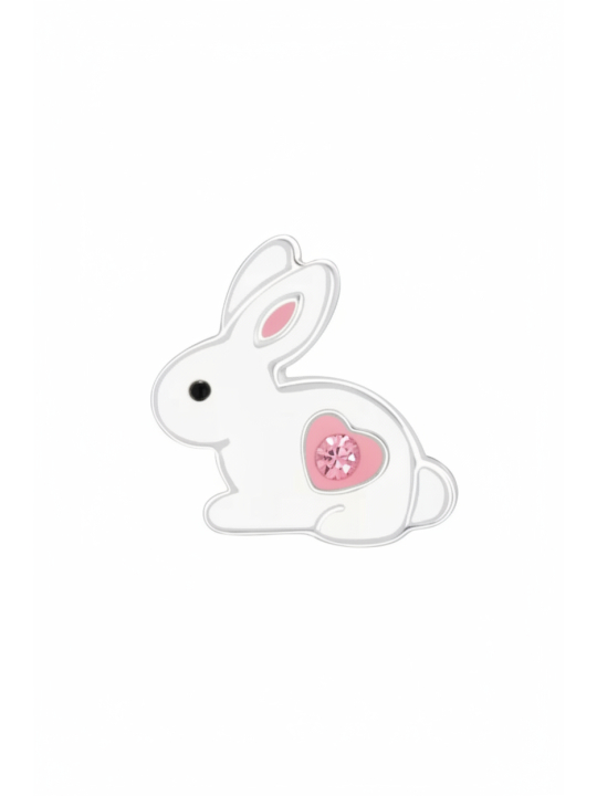 Clous d’Oreilles Lapin en Argent pour Enfants avec Cristal et Époxy
