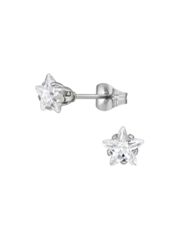 6mm Star Stainless Steel Ear Studs with Cubic Zirconia