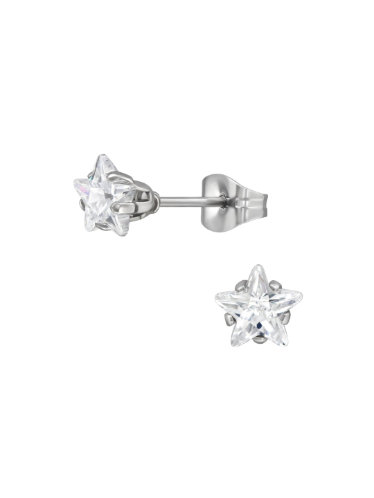 6mm Star Stainless Steel Ear Studs with Cubic Zirconia