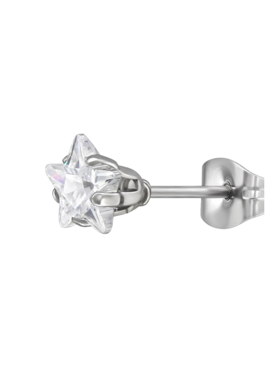 6mm Star Stainless Steel Ear Studs with Cubic Zirconia