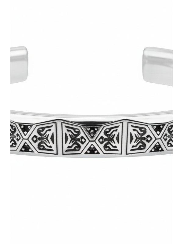 Bangle Faceted Design With Black Stones Silver