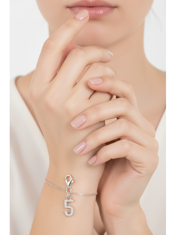 Charm-Anhänger Nummer "5" Zirkonia