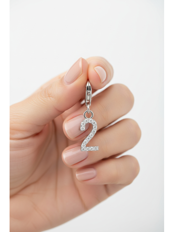 Charm Pendant Number "2" Zirconia