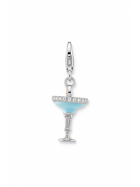 Pendentif Charm Verre Cocktail Bleu