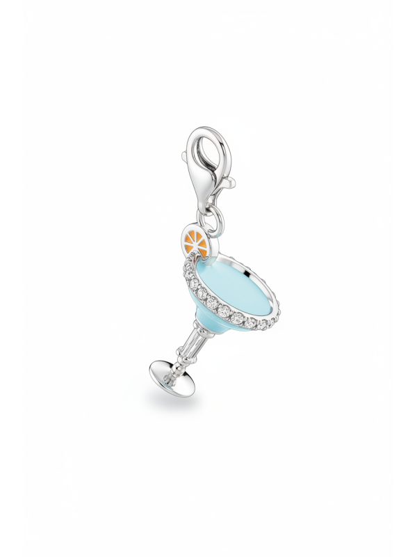 Pendentif Charm Verre Cocktail Bleu